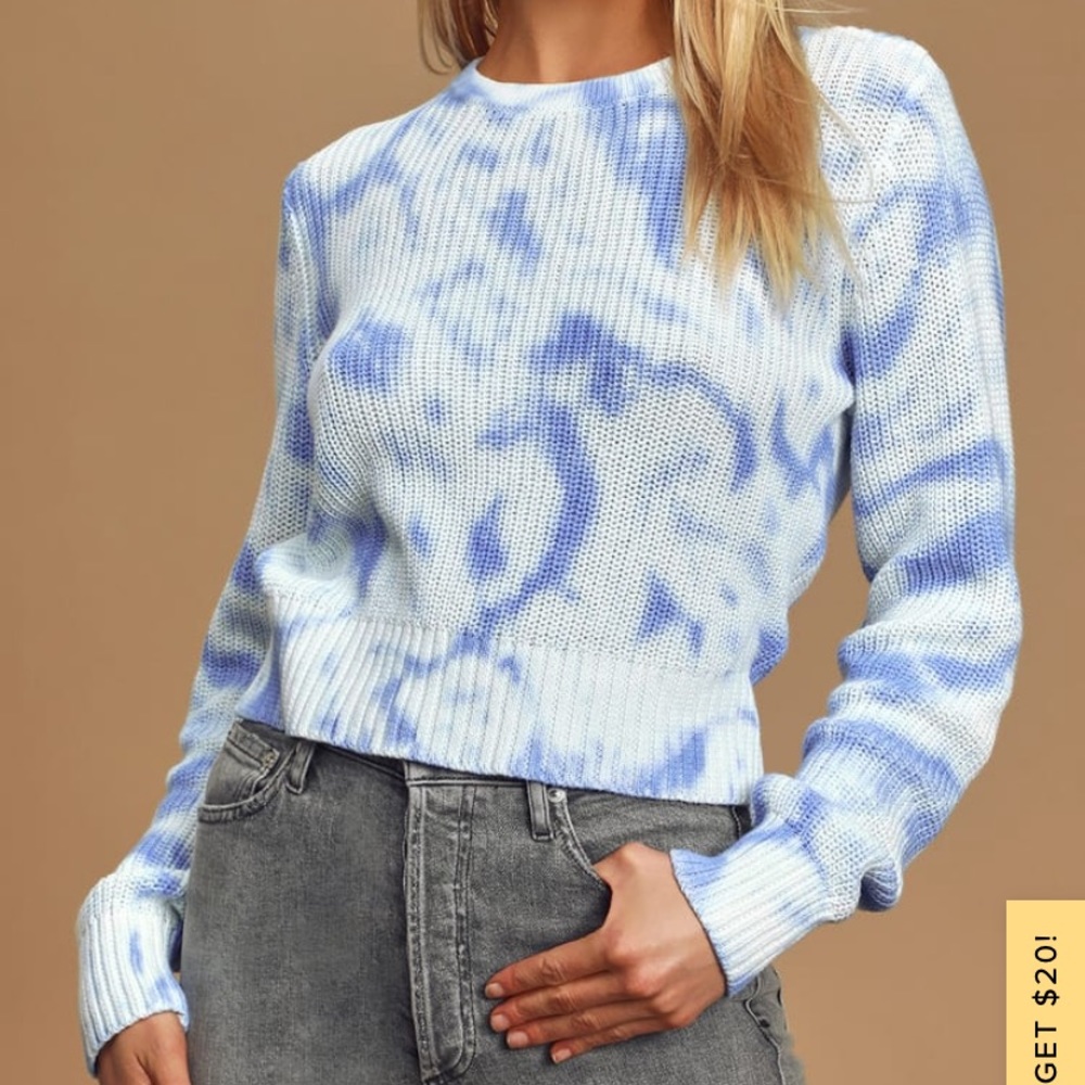 Lulus Cropped Blue Tie Dye Sweater